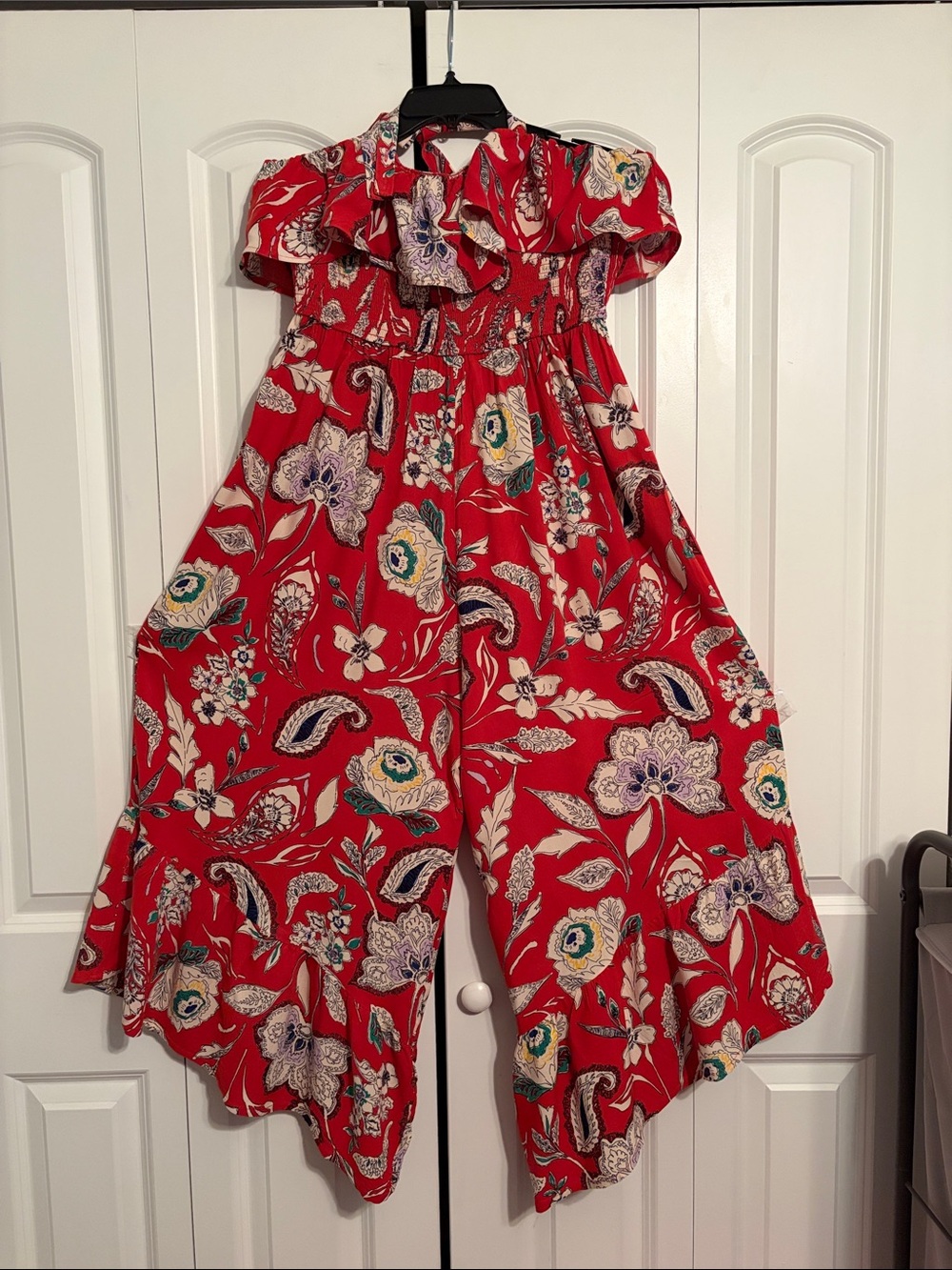 Red Floral Off-Shoulder Wide-Leg Jumpsuit